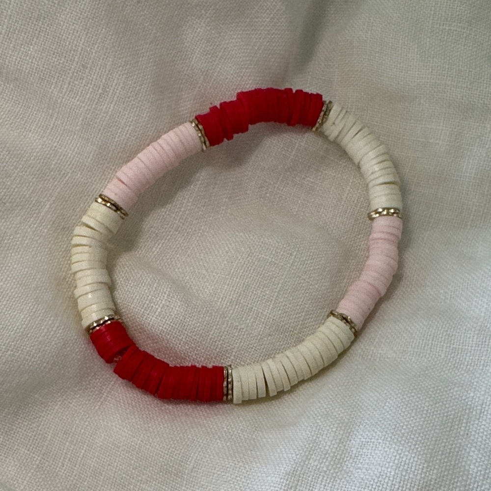 Red, Pink, and Cream Disc Bracelet